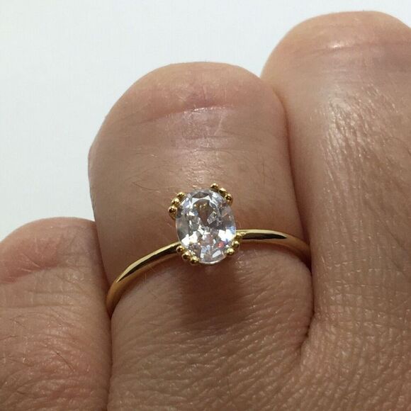 Yellow Gold Plated Sterling Silver Ring Size 6.75 Claw Prong Cubic Zirconia - Picture 16 of 16